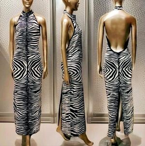 NWT Elegant Animal Print High Neck Halter Bodycon Sweater Dress Sz S